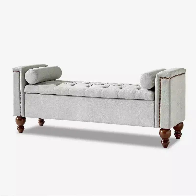 Panca contenitore Antonia con due cuscini circolari e gambe in legno massiccio|ART OF LIVING DESIGNS