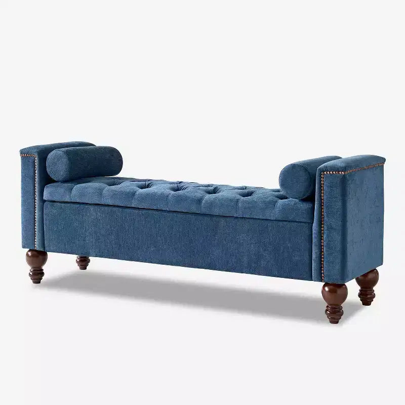 Panca contenitore Antonia con due cuscini circolari e gambe in legno massiccio|ART OF LIVING DESIGNS