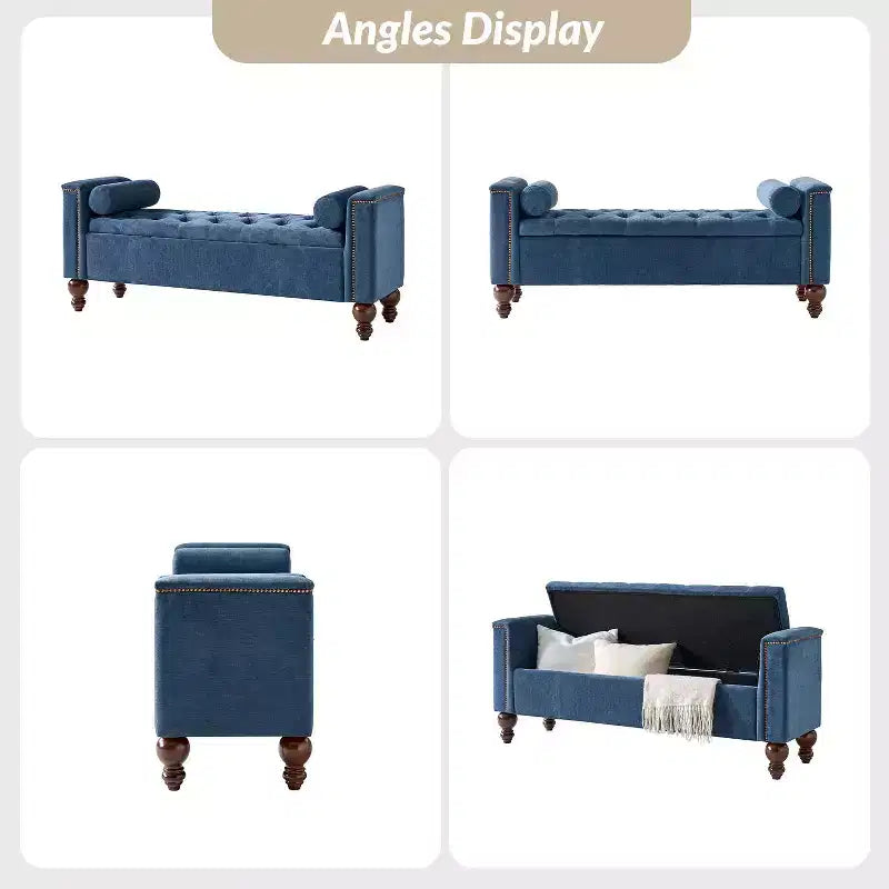 Panca contenitore Antonia con due cuscini circolari e gambe in legno massiccio|ART OF LIVING DESIGNS