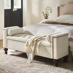 Panca contenitore Antonia con due cuscini circolari e gambe in legno massiccio|ART OF LIVING DESIGNS