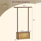 Costway Appendiabiti in Bambù con Cesto Portaoggetti in Rattan e Ruote, Appendiabiti Mobile Marrone/Beige