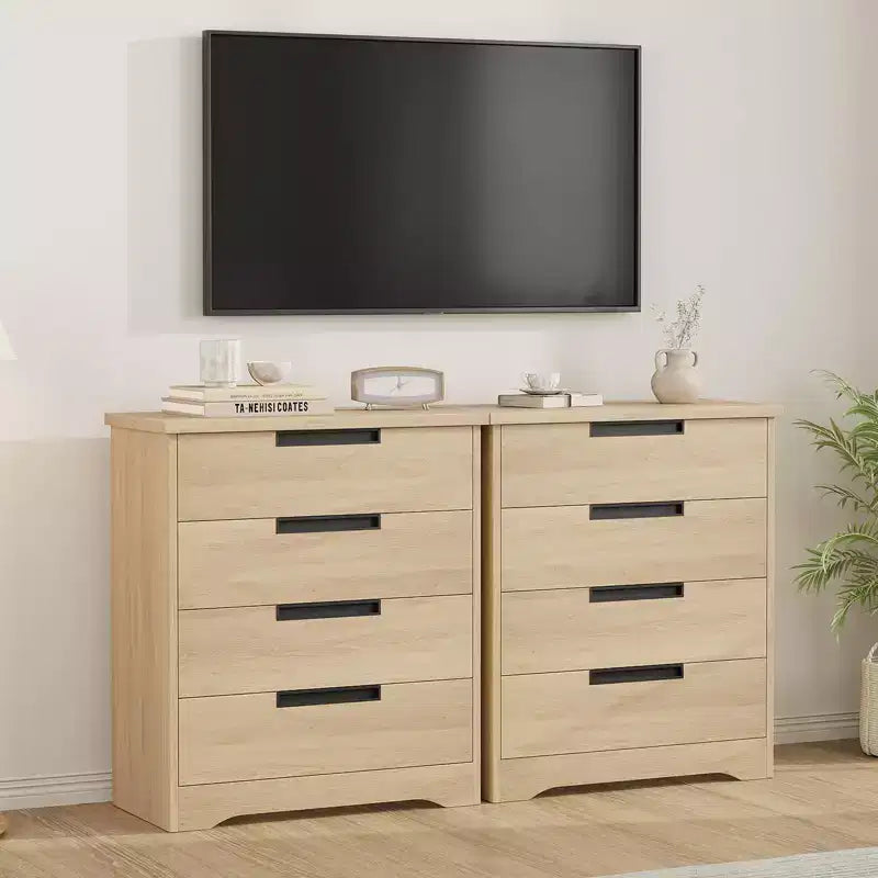Cassettiera a quattro cassetti con maniglia integrata, mobiletto in legno, salvaspazio, adatto per soggiorni e corridoi.