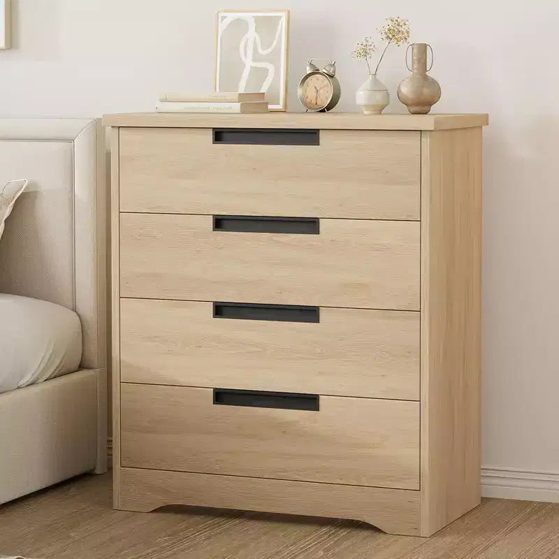 Cassettiera a quattro cassetti con maniglia integrata, mobiletto in legno, salvaspazio, adatto per soggiorni e corridoi.