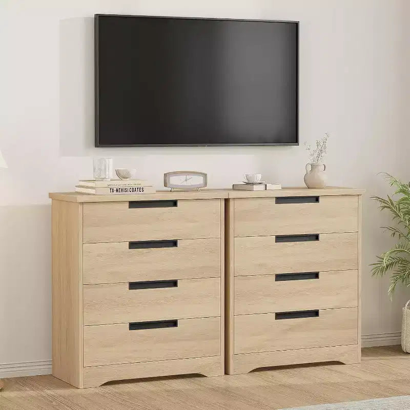 Cassettiera a quattro cassetti con maniglia integrata, mobiletto in legno, salvaspazio, adatto per soggiorni e corridoi.