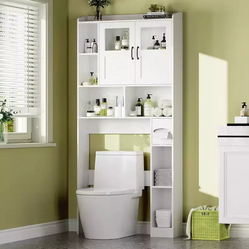 GustoWave Mobiletto sopra WC da Fattoria con 2 Ante Scorrevole e Porta Carta Igienica, Scaffale Salvaspazio per Bagno