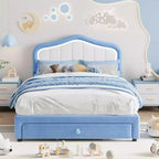 Upholstered single bed frame, lovely velvet bed frame with headboard, light and storage drawers, suitable for children, no box spring required