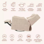 Babyletto Kiwi Deluxe Poltrona reclinabile elettrica e girevole con funzione dondolo, riscaldamento e massaggio