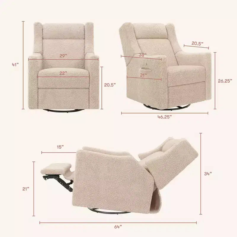 Babyletto Kiwi Deluxe Poltrona reclinabile elettrica e girevole con funzione dondolo, riscaldamento e massaggio
