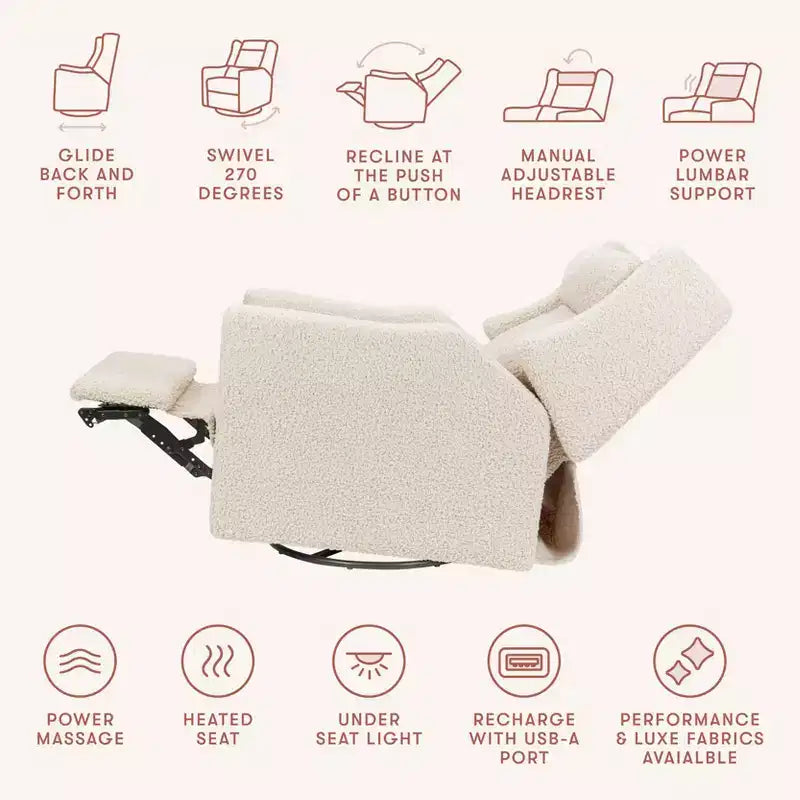 Babyletto Kiwi Deluxe Poltrona reclinabile elettrica e girevole con funzione dondolo, riscaldamento e massaggio
