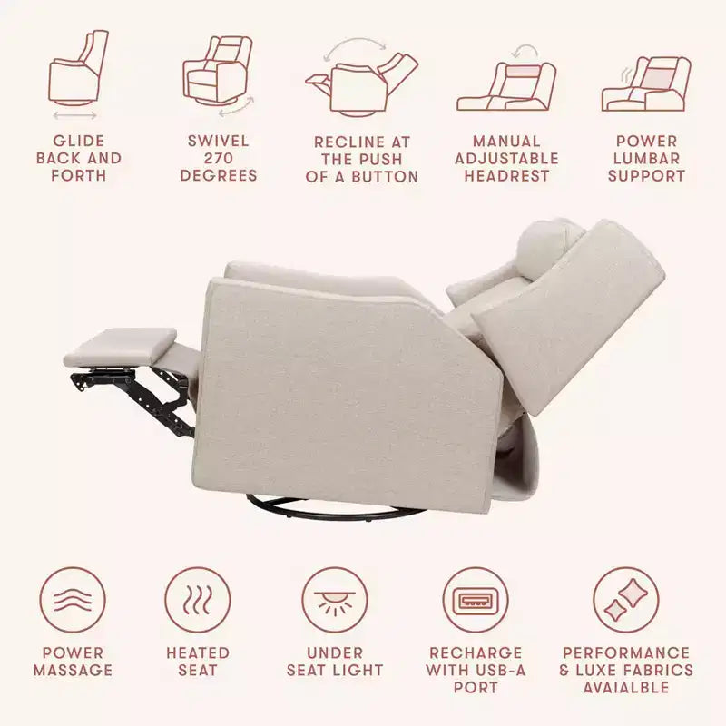 Babyletto Kiwi Deluxe Poltrona reclinabile elettrica e girevole con funzione dondolo, riscaldamento e massaggio