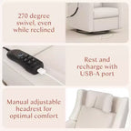 Babyletto Kiwi Deluxe Poltrona reclinabile elettrica e girevole con funzione dondolo, riscaldamento e massaggio