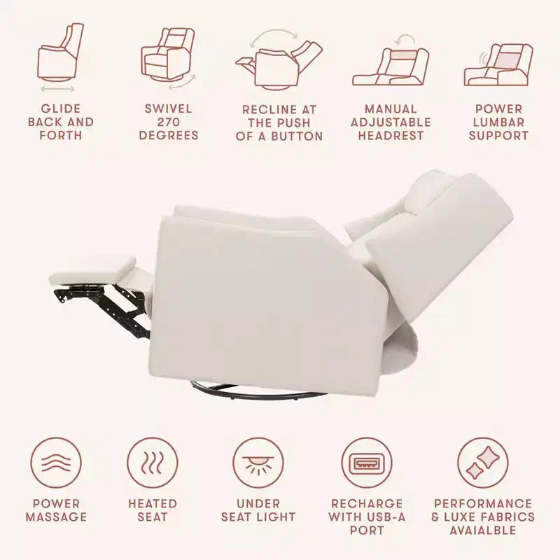 Babyletto Kiwi Deluxe Poltrona reclinabile elettrica e girevole con funzione dondolo, riscaldamento e massaggio