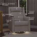 Babyletto Kiwi Deluxe Poltrona reclinabile elettrica e girevole con funzione dondolo, riscaldamento e massaggio