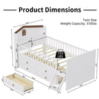 Letto a soppalco basso per ragazzi Twin Size con 4 cassetti contenitori, letto a soppalco in legno con sponde, testiera e scaletta, letto a piattaforma singolo per bambini
