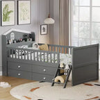 Letto a soppalco basso per ragazzi Twin Size con 4 cassetti contenitori, letto a soppalco in legno con sponde, testiera e scaletta, letto a piattaforma singolo per bambini