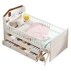 Letto a soppalco basso per ragazzi Twin Size con 4 cassetti contenitori, letto a soppalco in legno con sponde, testiera e scaletta, letto a piattaforma singolo per bambini