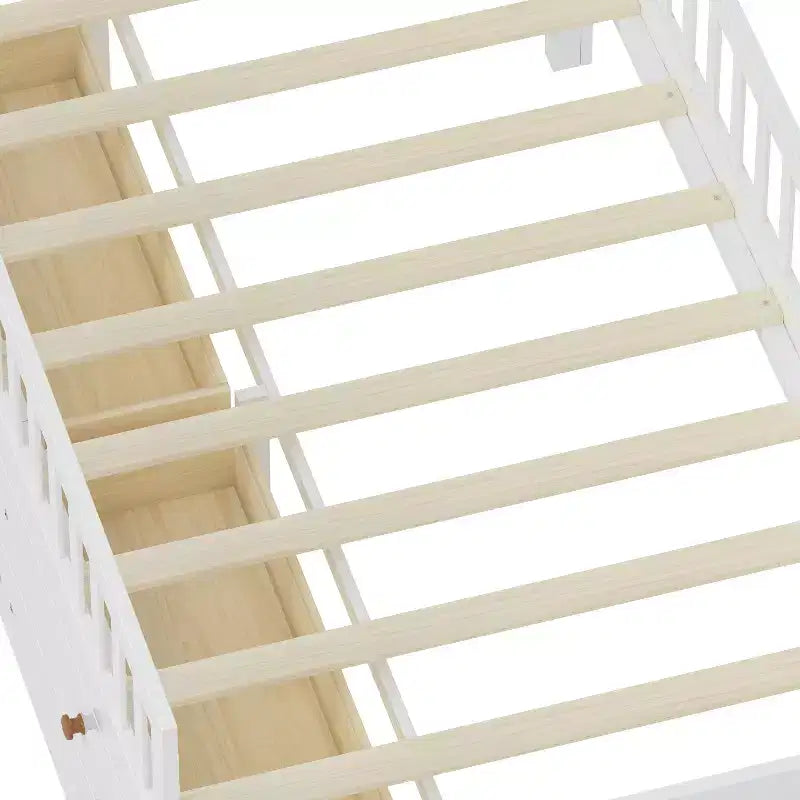 Letto a soppalco basso per ragazzi Twin Size con 4 cassetti contenitori, letto a soppalco in legno con sponde, testiera e scaletta, letto a piattaforma singolo per bambini