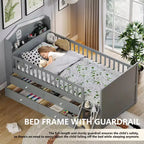 Letto a soppalco basso per ragazzi Twin Size con 4 cassetti contenitori, letto a soppalco in legno con sponde, testiera e scaletta, letto a piattaforma singolo per bambini