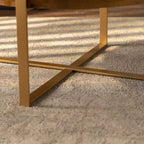 Tavolino da caffè rotondo moderno, con un design in metallo e legno, adatto per casa, ufficio e per arredare.
