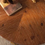 Tavolino da caffè rotondo moderno, con un design in metallo e legno, adatto per casa, ufficio e per arredare.