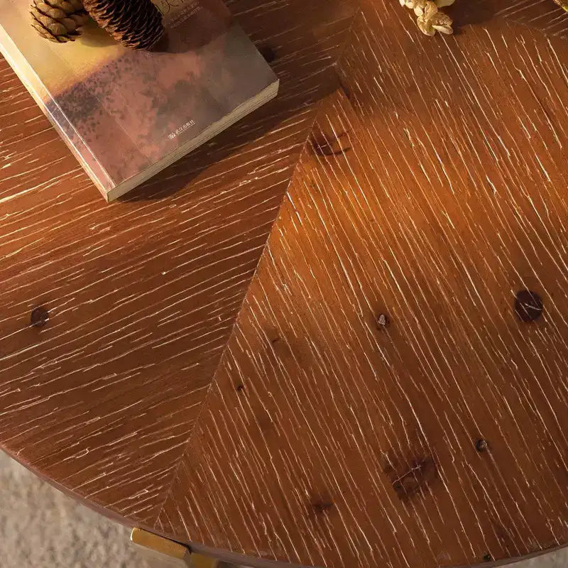 Tavolino da caffè rotondo moderno, con un design in metallo e legno, adatto per casa, ufficio e per arredare.