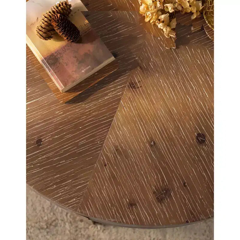 Tavolino da caffè rotondo moderno, con un design in metallo e legno, adatto per casa, ufficio e per arredare.