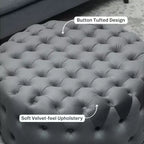 Tavolino rotondo ottomano con rivestimento effetto velluto, design capitonné e seduta imbottita