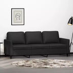 78 Modern 3-Seat Faux-Leather Sofa  Stain-Resistant Black Upholstery, Clean-Line Minimalist Design, Sturdy Frame for Living Room or Lounge