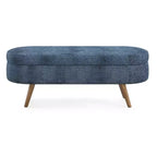 Panca portaoggetti ovale imbottita Homy Casa con coperchio sollevabile, ottomana in tessuto blu con gambe in legno