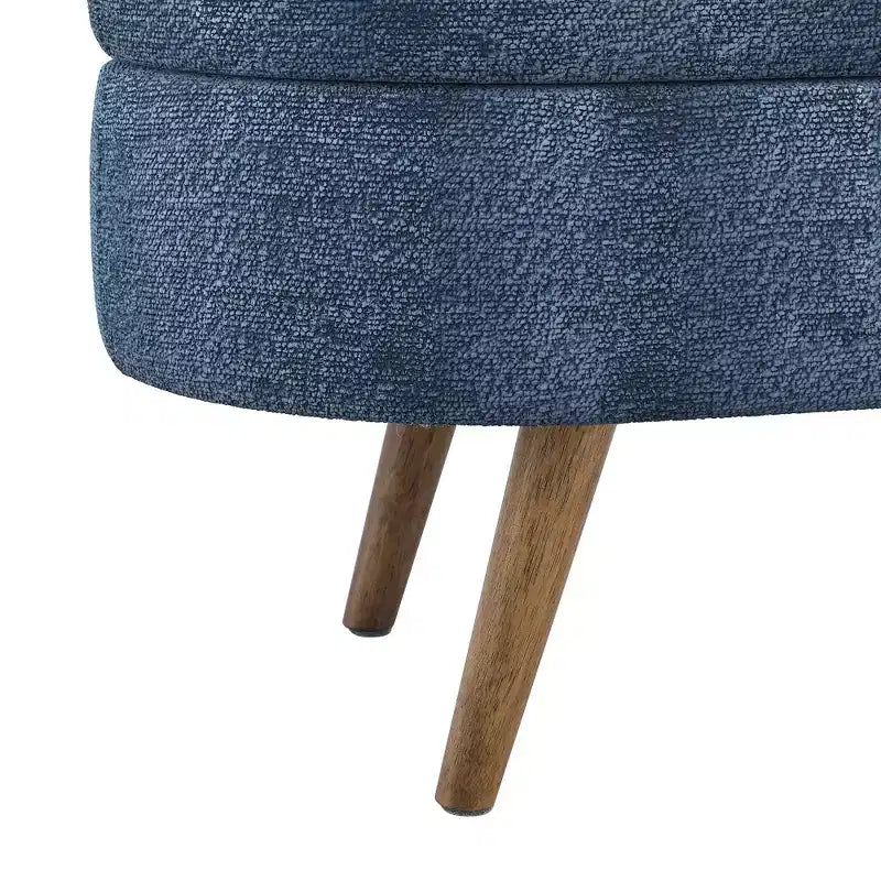 Panca portaoggetti ovale imbottita Homy Casa con coperchio sollevabile, ottomana in tessuto blu con gambe in legno