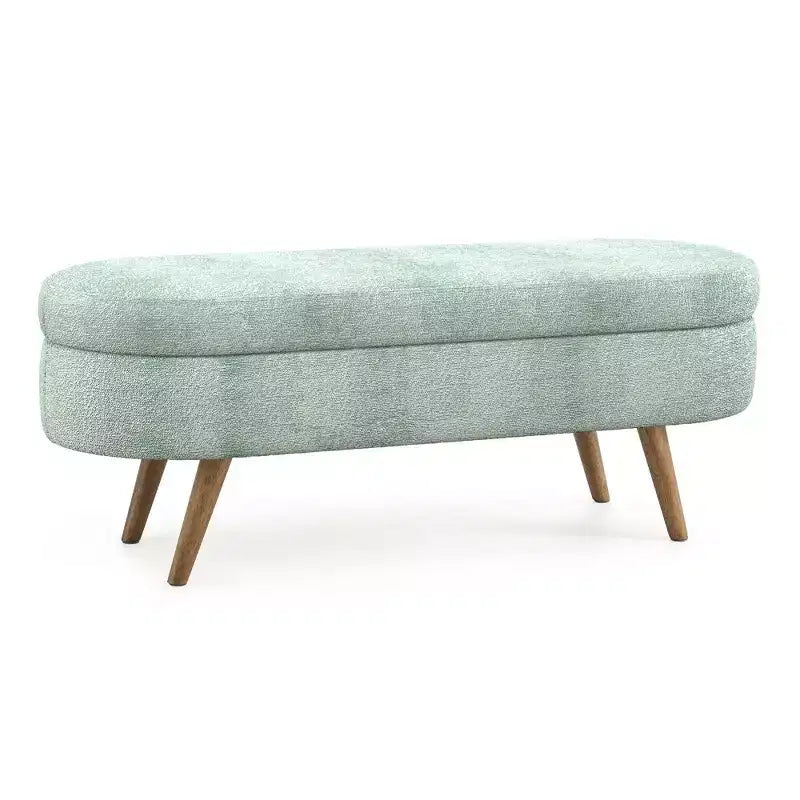 Panca portaoggetti ovale imbottita Homy Casa con coperchio sollevabile, ottomana in tessuto blu con gambe in legno