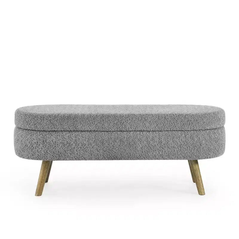 Panca portaoggetti ovale imbottita Homy Casa con coperchio sollevabile, ottomana in tessuto blu con gambe in legno