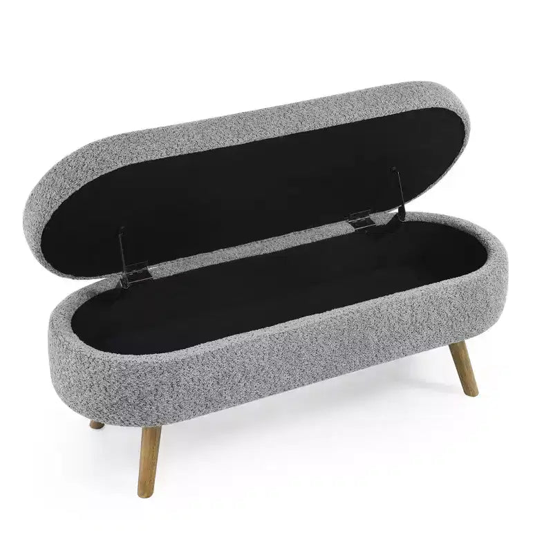 Panca portaoggetti ovale imbottita Homy Casa con coperchio sollevabile, ottomana in tessuto blu con gambe in legno