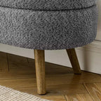 Panca portaoggetti ovale imbottita Homy Casa con coperchio sollevabile, ottomana in tessuto blu con gambe in legno