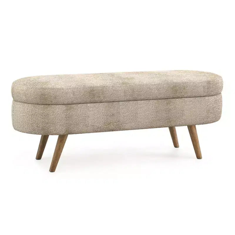 Panca portaoggetti ovale imbottita Homy Casa con coperchio sollevabile, ottomana in tessuto blu con gambe in legno
