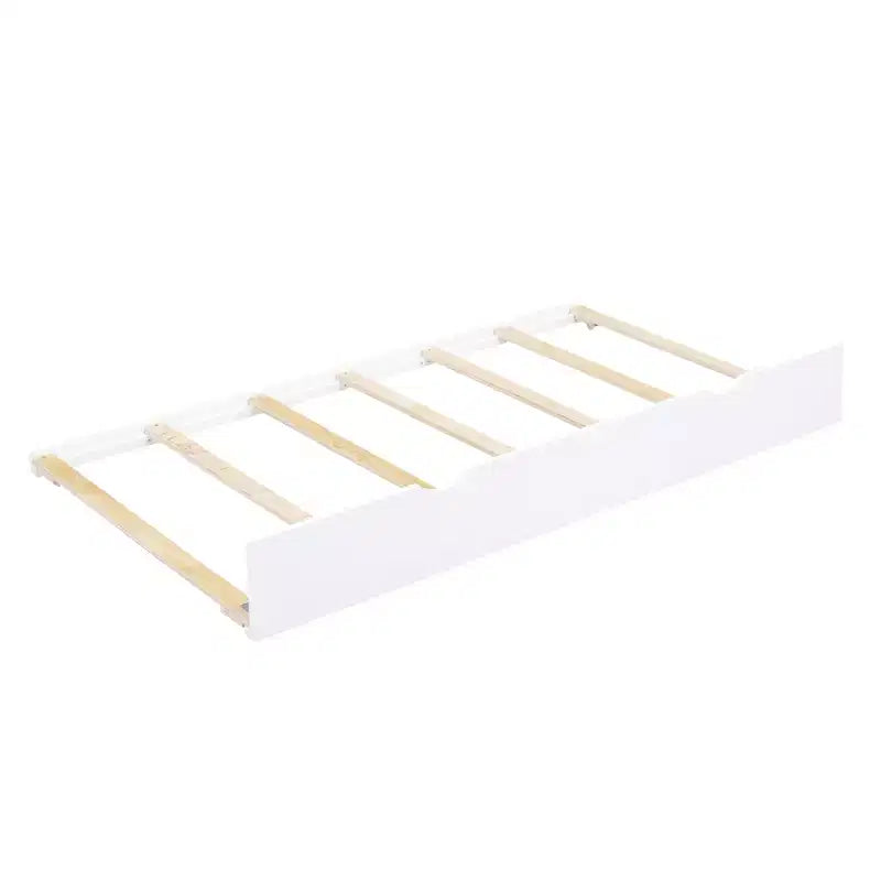 Divano letto singolo in legno con letto estraibile e armadietto, struttura letto a terra con mensole a libreria a L e porte USB per la camera da letto