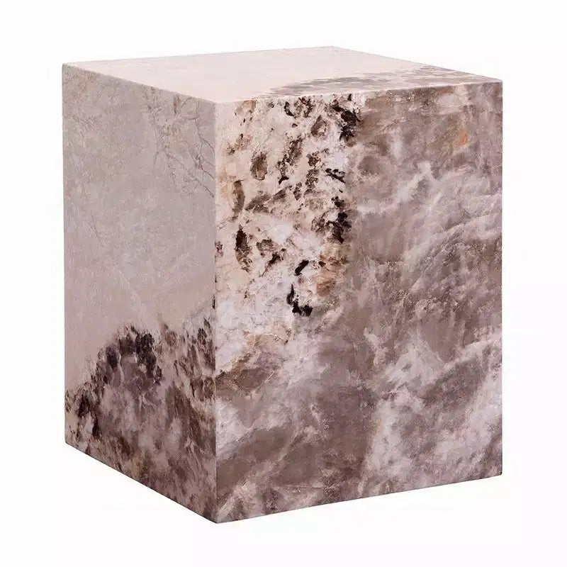 Tavolino Accent Royal Hampton, Quadrato, Finto Marmo Bianco e Marrone, 40 cm