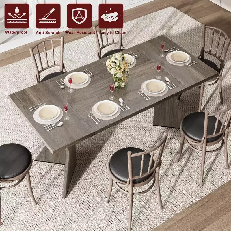 COZONY Tavolo da Pranzo Rettangolare per 6 Persone, Tavolo da Cucina Retrò con Struttura Robusta, Tavolo da Pranzo in Stile Rustico per Riunioni di Famiglia