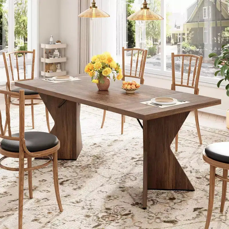 COZONY Tavolo da Pranzo Rettangolare per 6 Persone, Tavolo da Cucina Retrò con Struttura Robusta, Tavolo da Pranzo in Stile Rustico per Riunioni di Famiglia