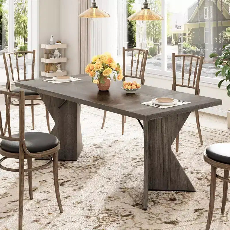 COZONY Tavolo da Pranzo Rettangolare per 6 Persone, Tavolo da Cucina Retrò con Struttura Robusta, Tavolo da Pranzo in Stile Rustico per Riunioni di Famiglia
