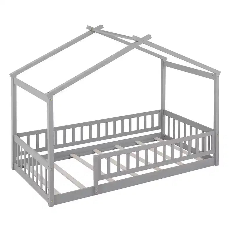 Struttura letto in legno per materasso singolo/una piazza e mezza, lettino a forma di casetta con recinzione per bambini/e, ragazzi/e