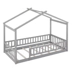 Struttura letto in legno per materasso singolo/una piazza e mezza, lettino a forma di casetta con recinzione per bambini/e, ragazzi/e