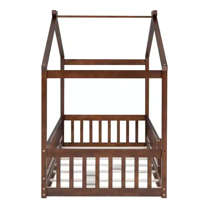 Struttura letto in legno per materasso singolo/una piazza e mezza, lettino a forma di casetta con recinzione per bambini/e, ragazzi/e