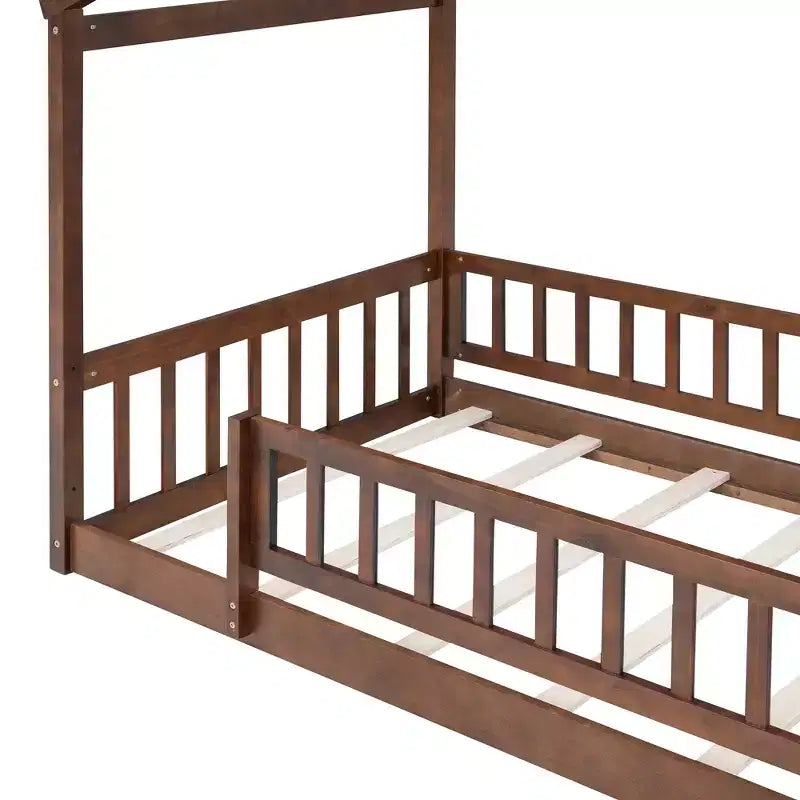 Struttura letto in legno per materasso singolo/una piazza e mezza, lettino a forma di casetta con recinzione per bambini/e, ragazzi/e