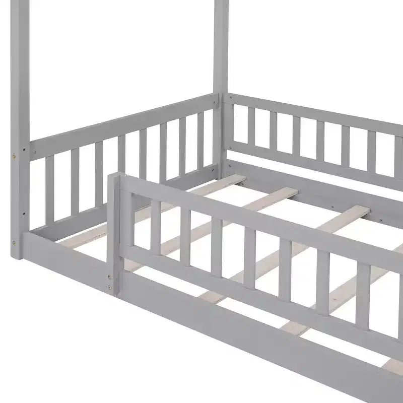 Struttura letto in legno per materasso singolo/una piazza e mezza, lettino a forma di casetta con recinzione per bambini/e, ragazzi/e