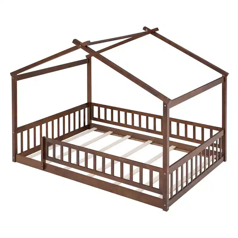 Struttura letto in legno per materasso singolo/una piazza e mezza, lettino a forma di casetta con recinzione per bambini/e, ragazzi/e