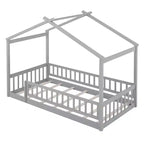 Struttura letto in legno per materasso singolo/una piazza e mezza, lettino a forma di casetta con recinzione per bambini/e, ragazzi/e