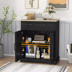 Mobile dispensa nero moderno con 2 ante e cassetto, mobiletto contenitore con ripiano regolabile, credenza da bar in legno per soggiorno
