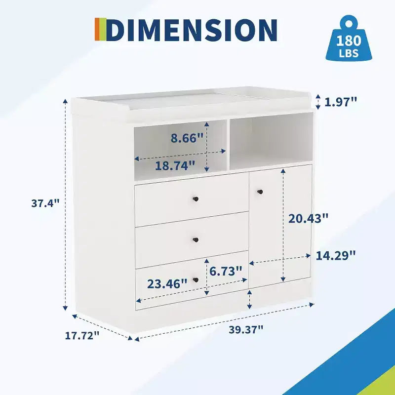 Comò fasciatoio per neonati 3 in 1, cassettiera per cameretta in legno con 3 cassetti e armadietto per vestiti e pannolini