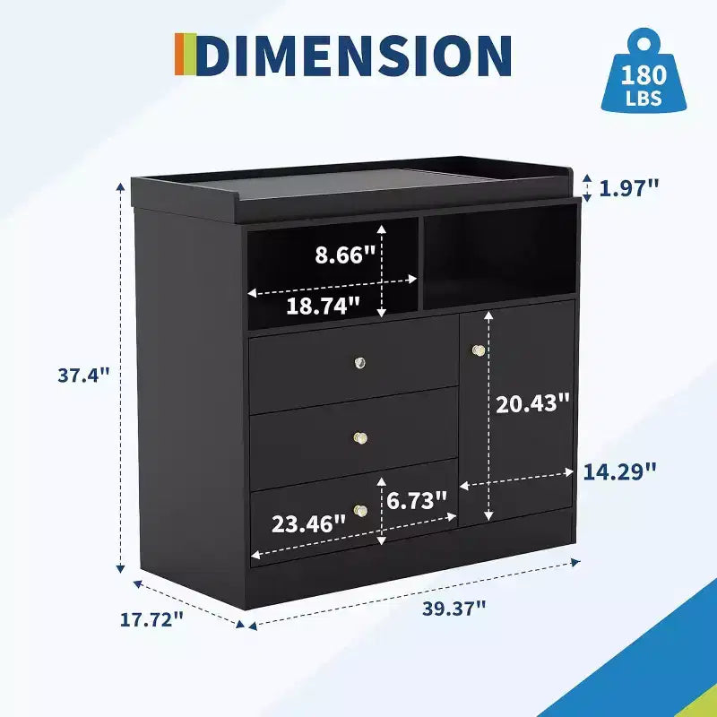 Comò fasciatoio per neonati 3 in 1, cassettiera per cameretta in legno con 3 cassetti e armadietto per vestiti e pannolini
